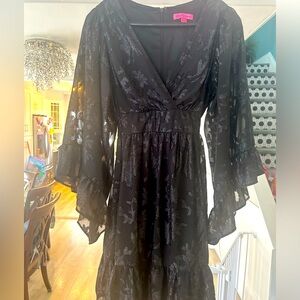 Sequin floral long sleeve wrap dress